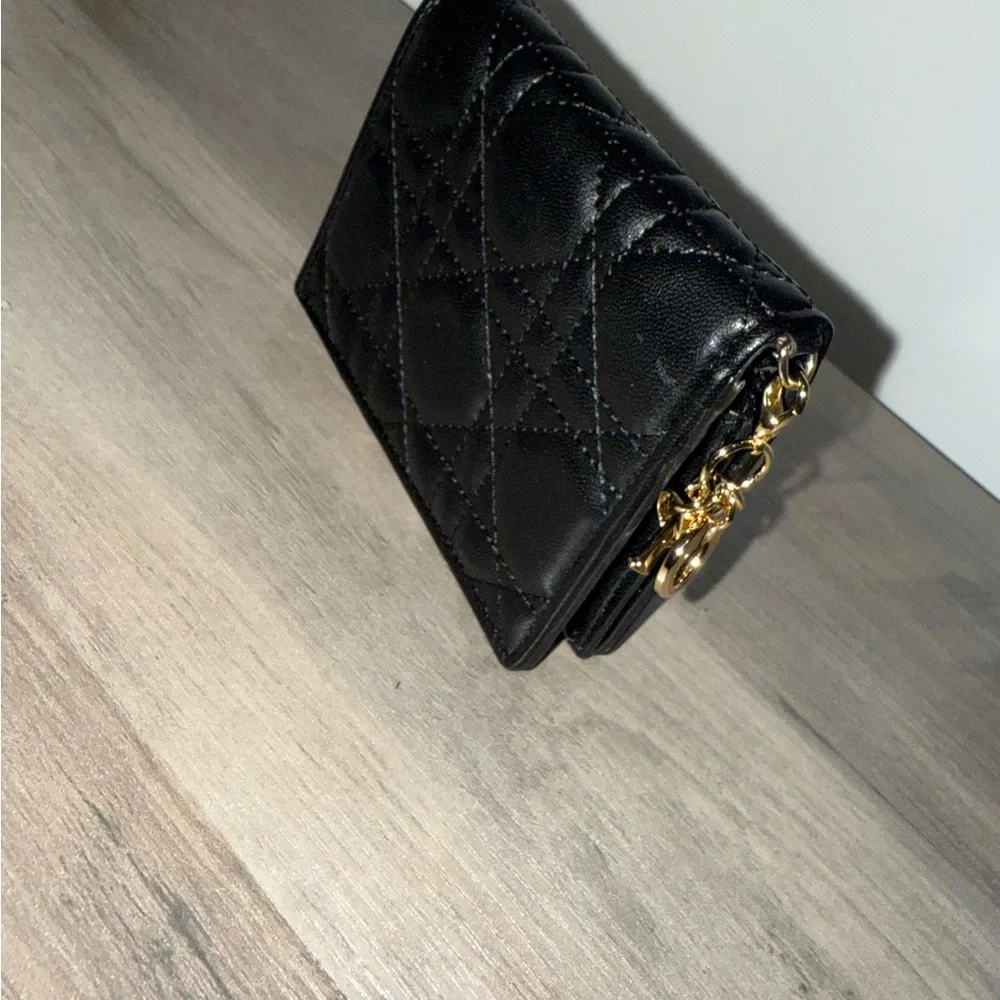 Dior Black Quilted Wallet with Gold Accents